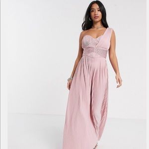 Petite One Shoulder Maxi Dress in Soft Pink